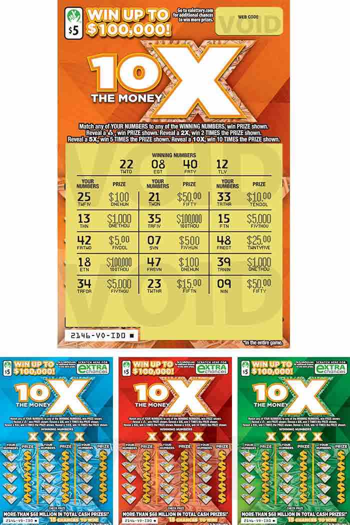 10X The Money scratchcard - game number #2146 - front-scratched
