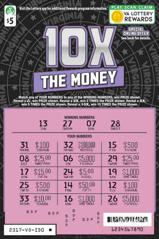 10X The Money scratchcard - game number #2317 - front-scratched