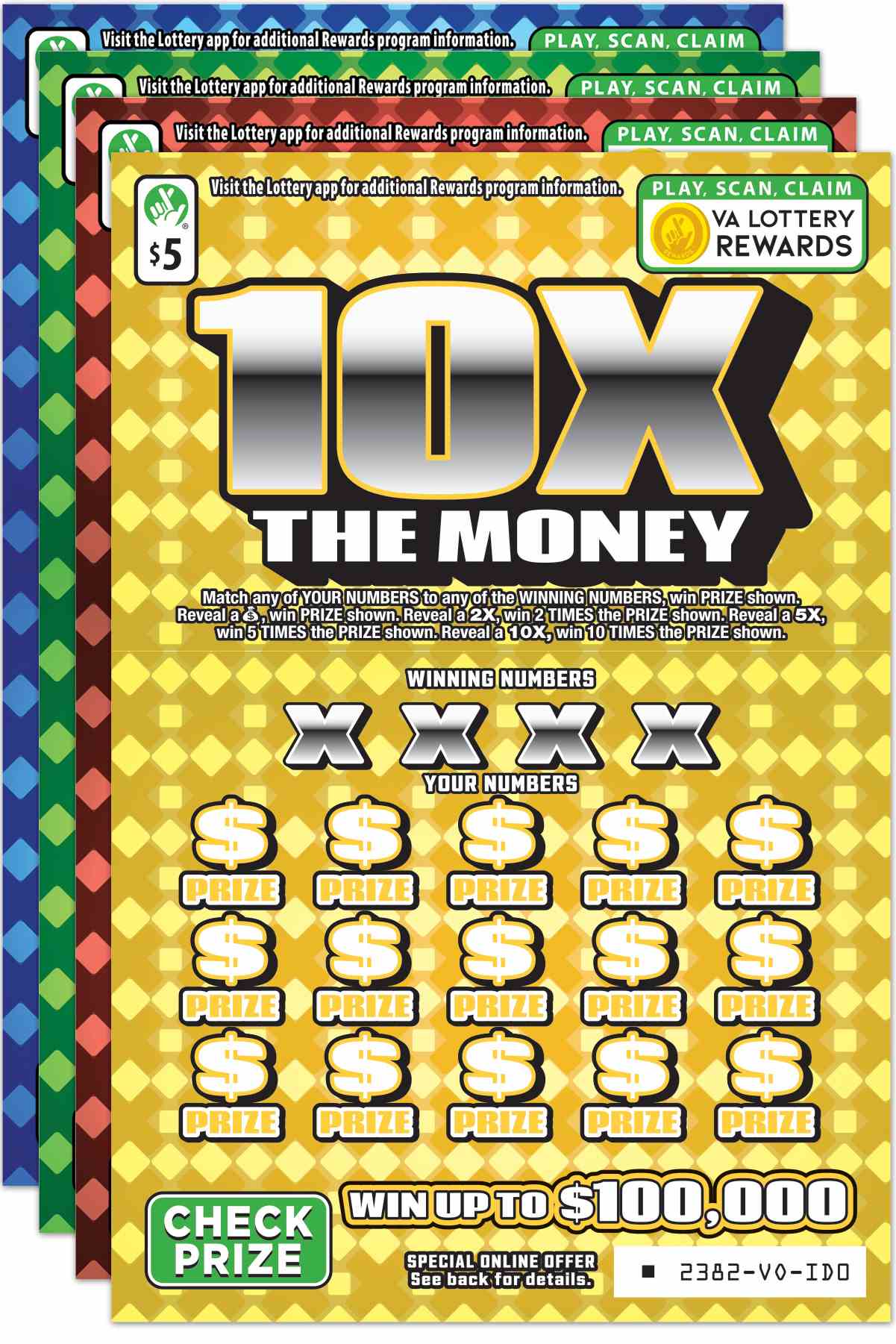 10X The Money scratchcard - game number #2382 - front