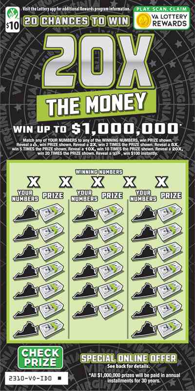 20X The Money scratchcard - game number #2310 - front