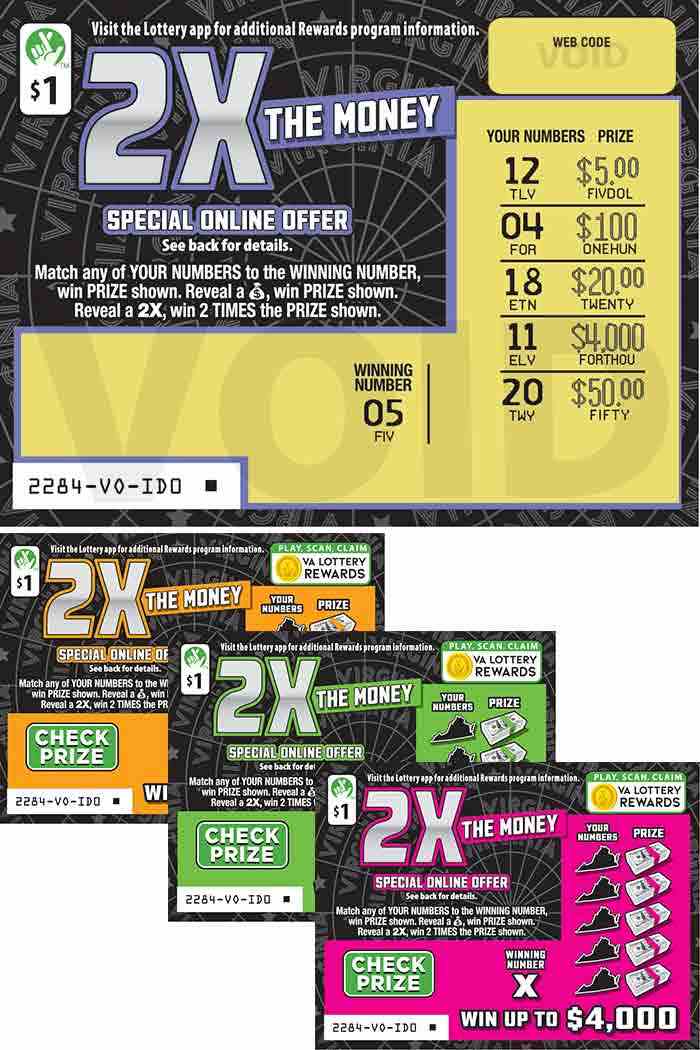 2X The Money scratchcard - game number #2284 - front-scratched