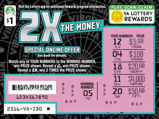 2X The Money scratchcard - game number #2316 - front-scratched