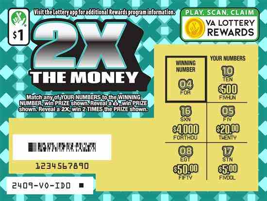 2X The Money scratchcard - game number #2409 - front-scratched