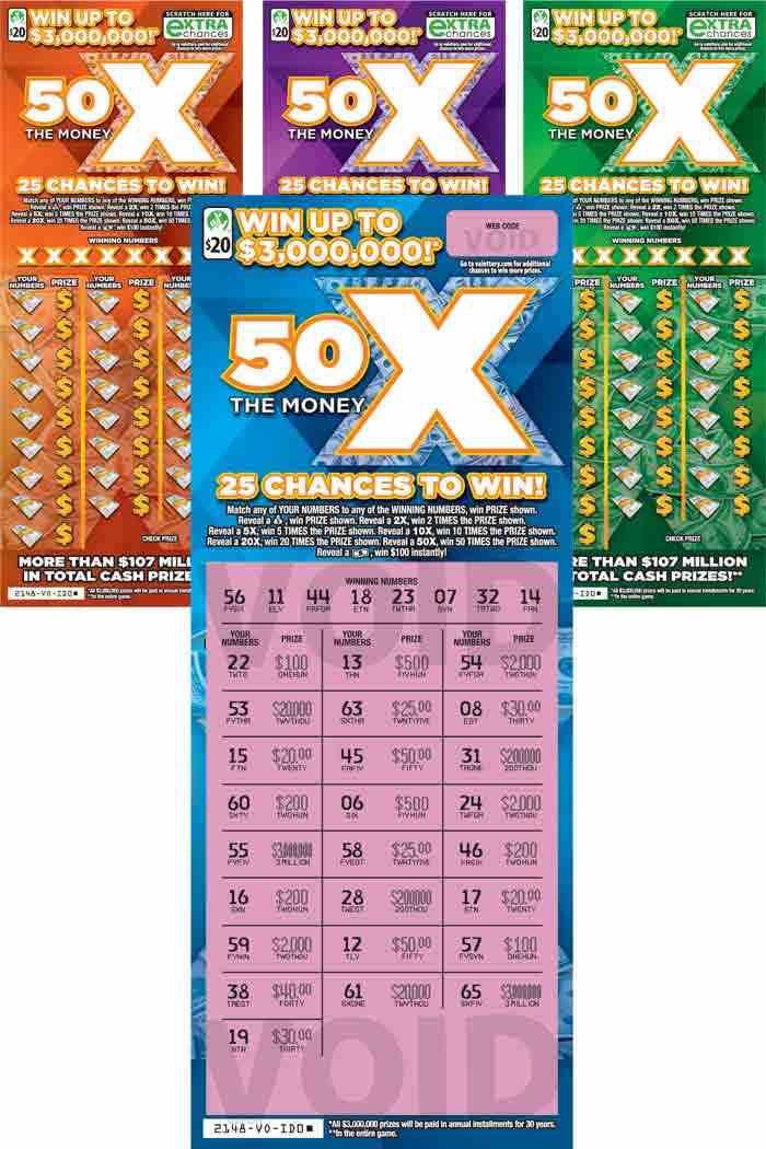 50X The Money scratchcard - game number #2148 - front-scratched