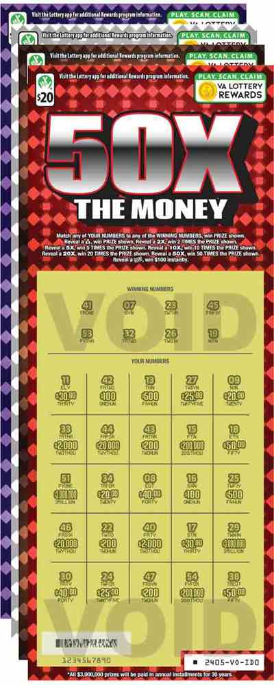 50X The Money scratchcard - game number #2405 - front
