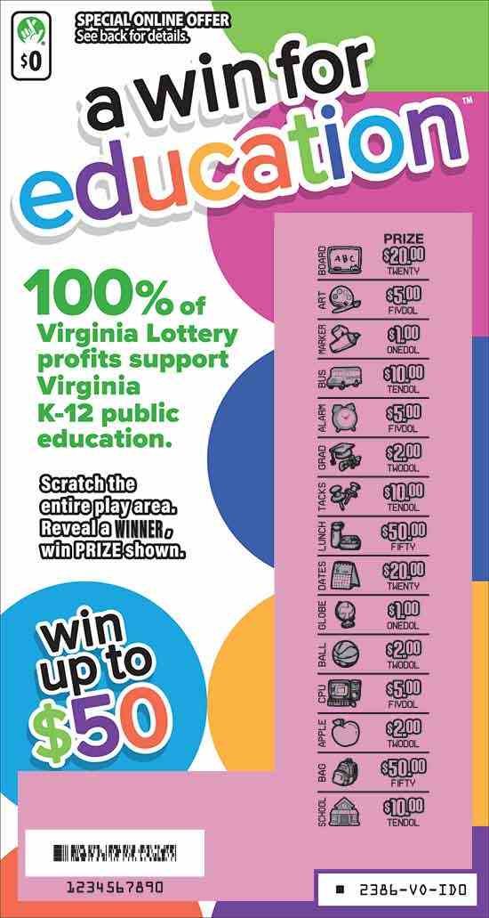 A Win For Education scratchcard - game number #2386 - front-scratched