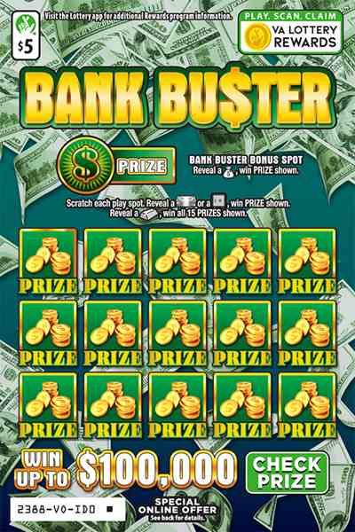Bank Buster scratchcard - game number #2388 - front