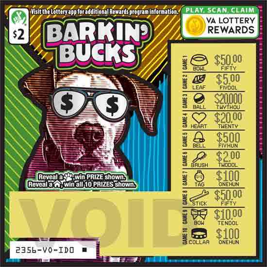 Barkin Bucks scratchcard - game number #2356 - front-scratched