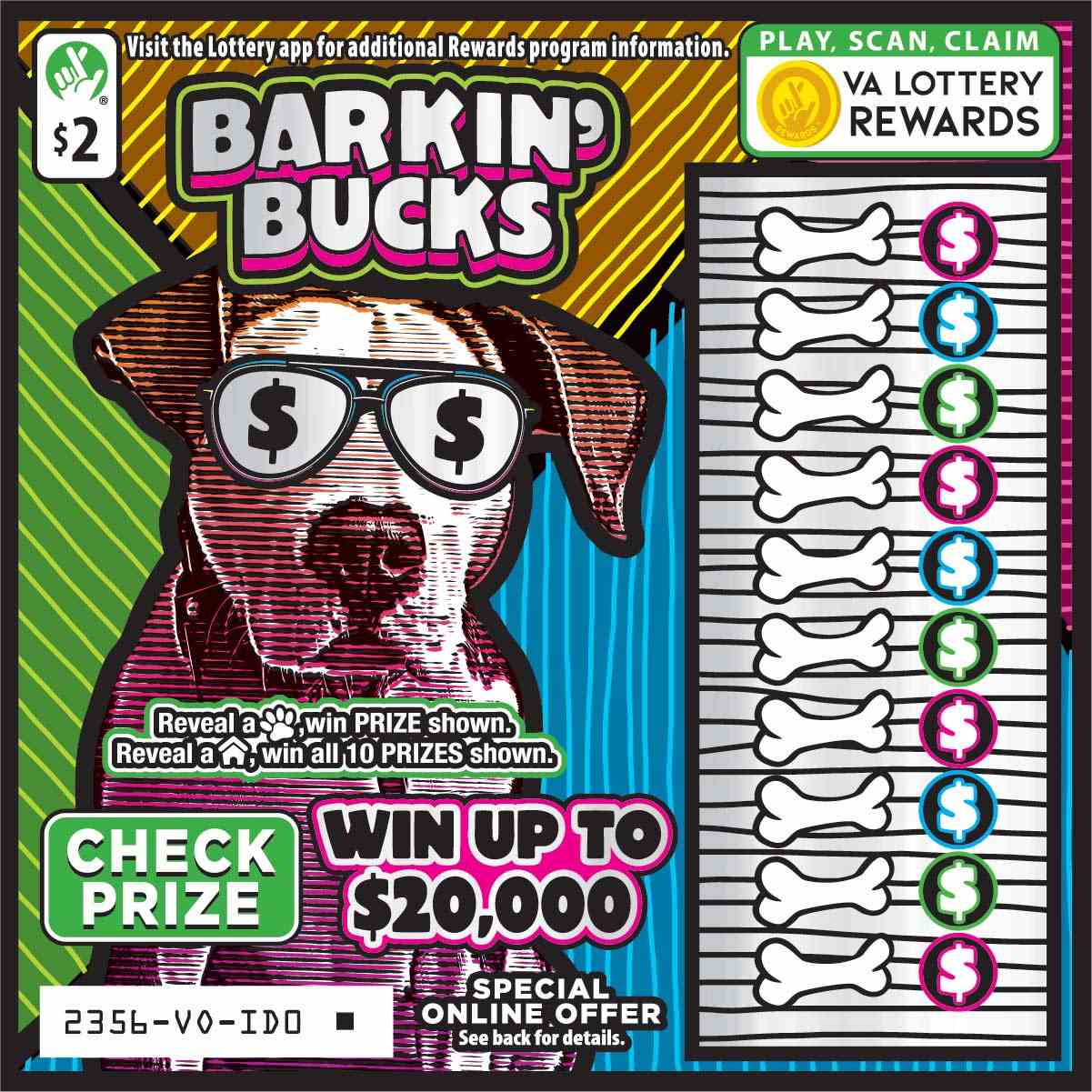 Barkin Bucks scratchcard - game number #2356 - front