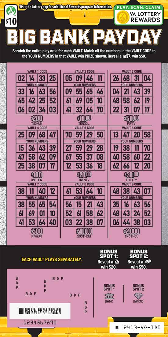 Big Bank Payday scratchcard - game number #2413 - front-scratched