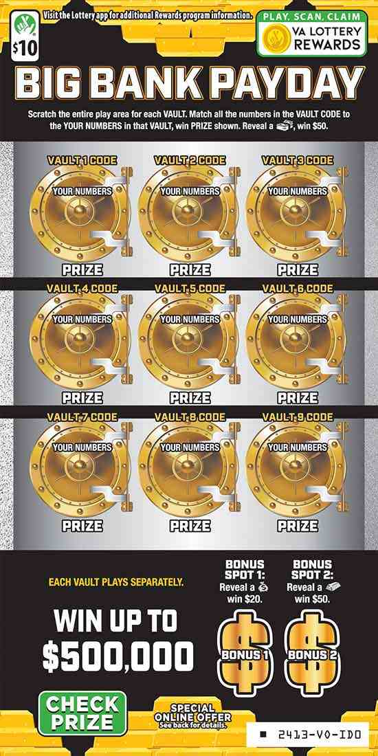 Big Bank Payday scratchcard - game number #2413 - front
