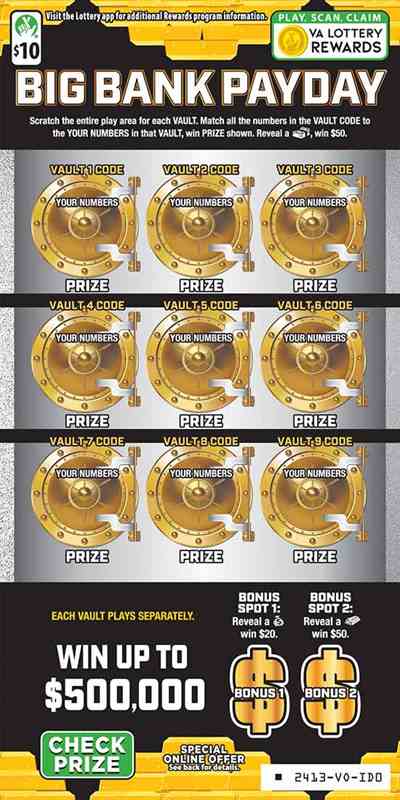 Big Bank Payday scratchcard - game number #2413 - front