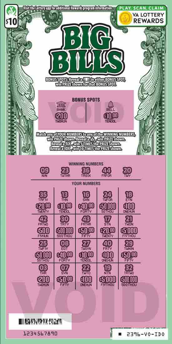 Big Bills scratchcard - game number #2396 - front-scratched