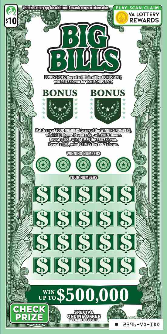 Big Bills scratchcard - game number #2396 - front