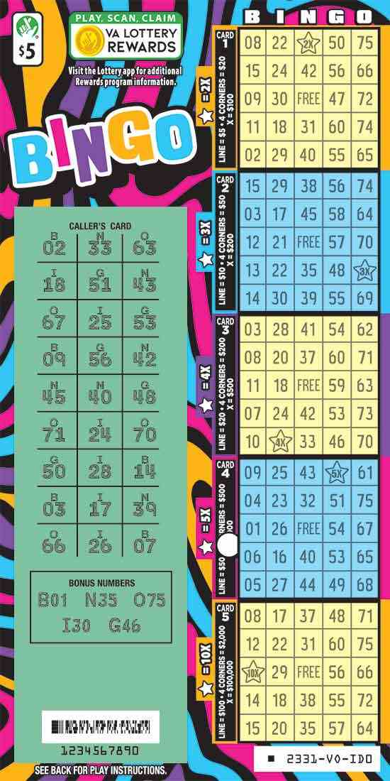 Bingo scratchcard - game number #2331 - front-scratched
