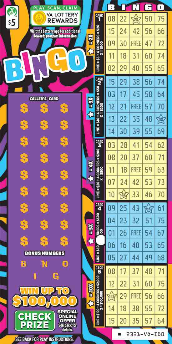 Bingo scratchcard - game number #2331 - front