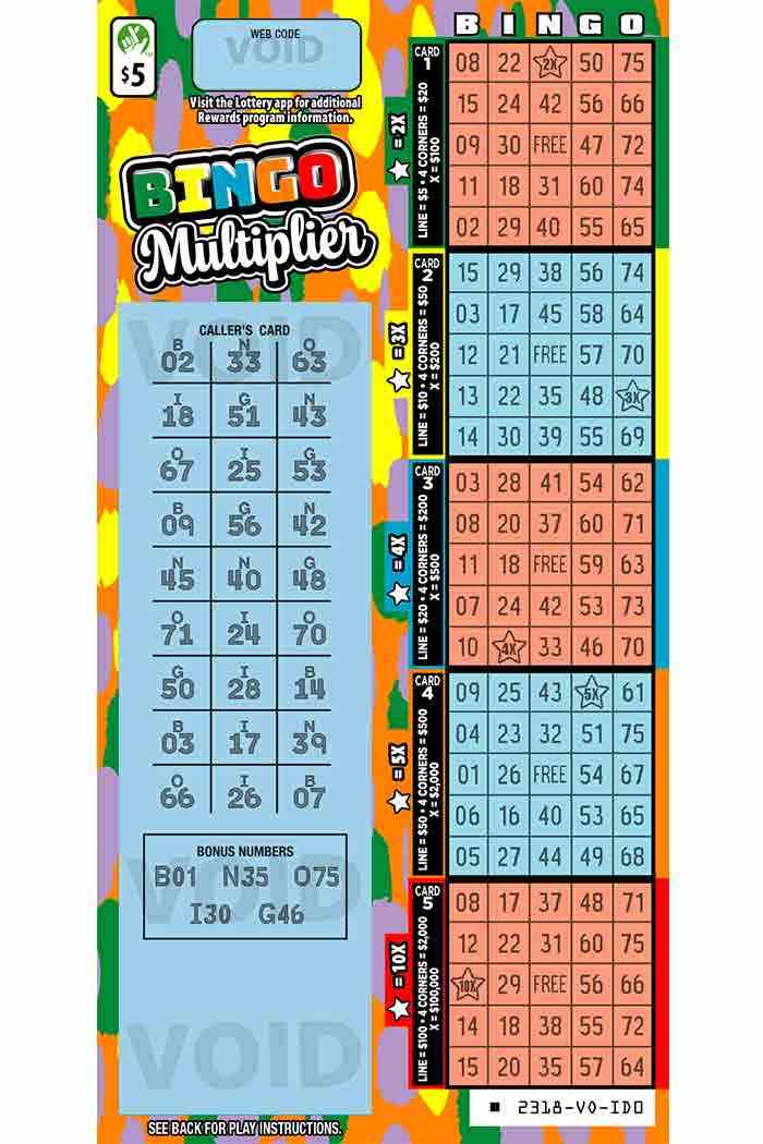 Bingo Multiplier scratchcard - game number #2318 - front-scratched