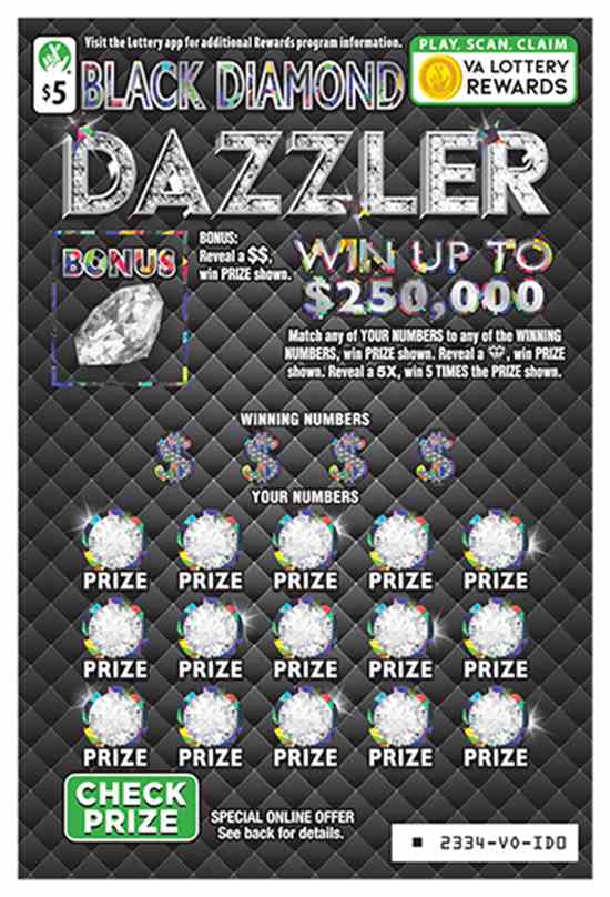 Black Diamond Dazzler scratchcard - game number #2334 - front