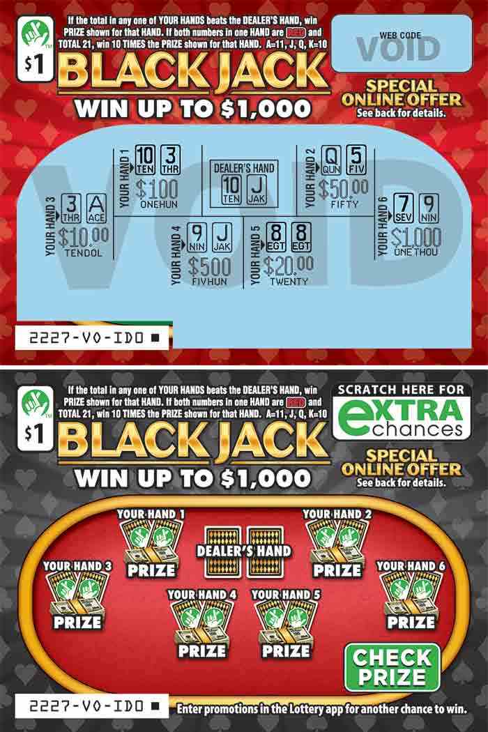 Blackjack                                          scratchcard - game number #2227 - front