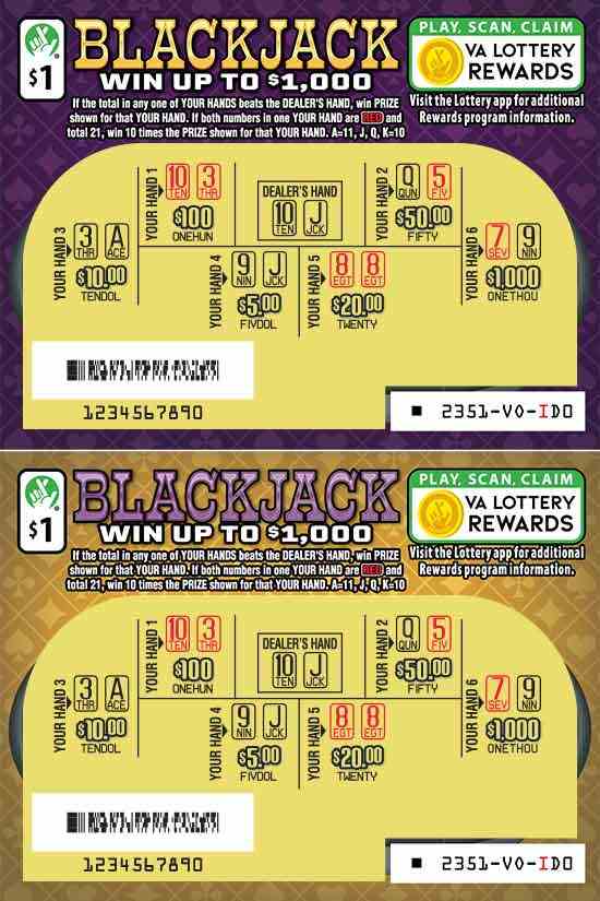 Blackjack scratchcard - game number #2351 - front-scratched