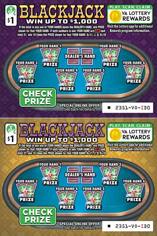 Blackjack scratchcard - game number #2351 - front