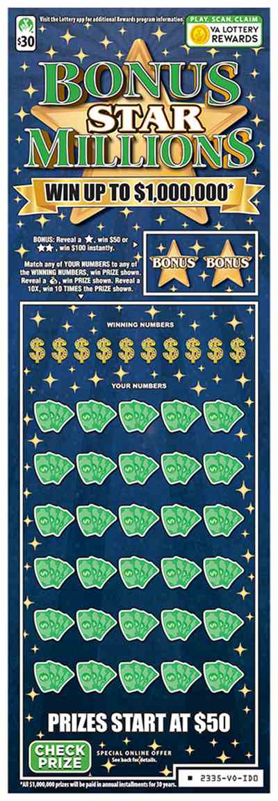 Bonus Star Millions scratchcard - game number #2335 - front