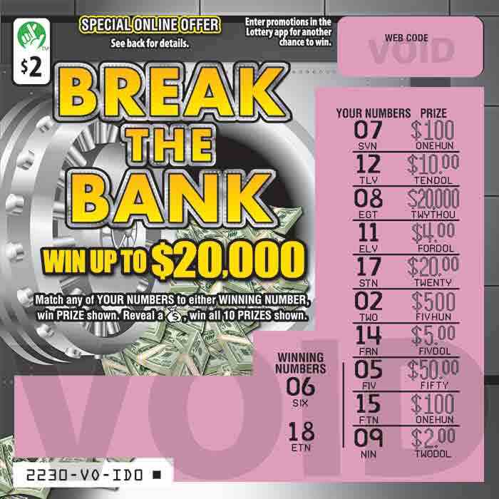 Break The Bank                                     scratchcard - game number #2230 - front