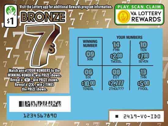 Bronze 7S scratchcard - game number #2419 - front-scratched