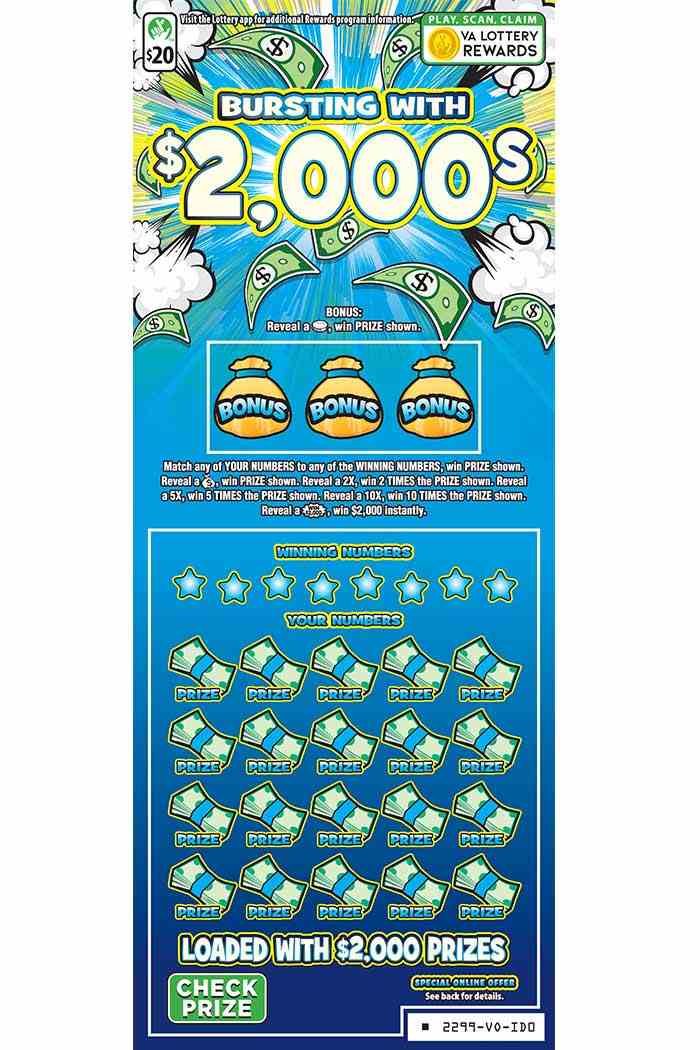 Bursting With $2,000S scratchcard - game number #2299 - front