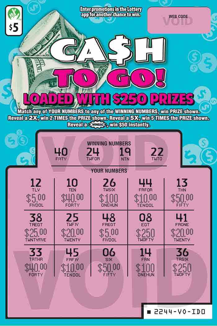 CA$H TO GO!                                        scratchcard - game number #2244 - front