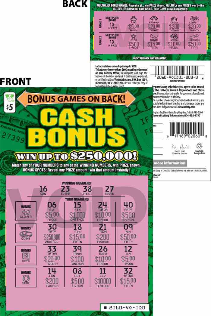 Cash Bonus                                         scratchcard - game number #2060 - front