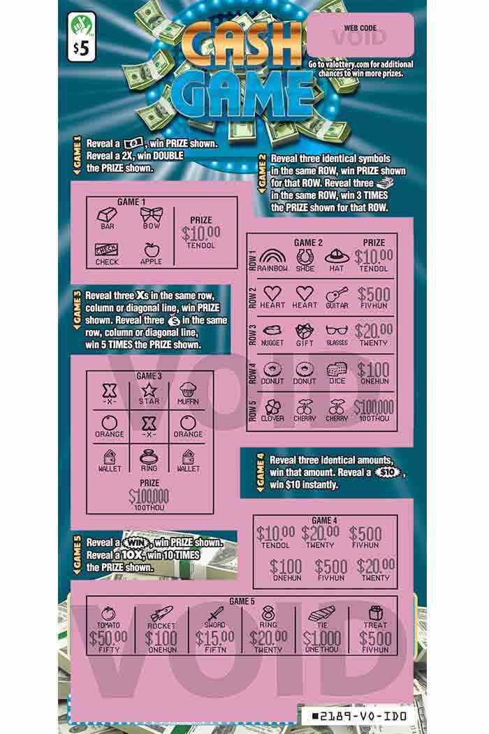 Cash Game                                          scratchcard - game number #2189 - front