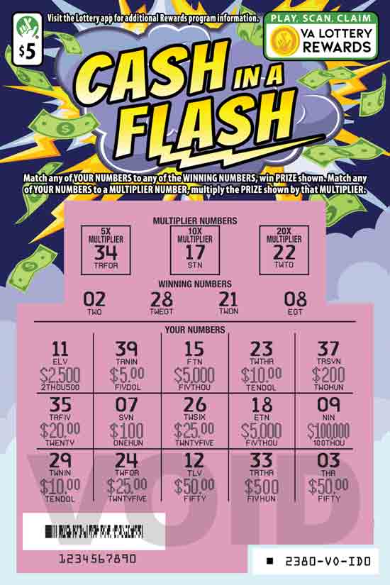Cash In A Flash scratchcard - game number #2380 - front-scratched
