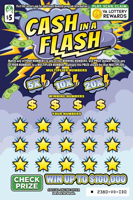 Cash In A Flash scratchcard - game number #2380 - front
