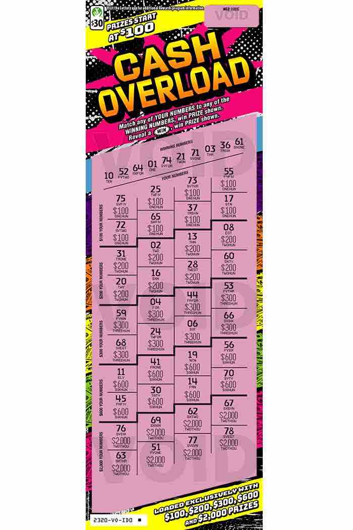 Cash Overload scratchcard - game number #2320 - front-scratched