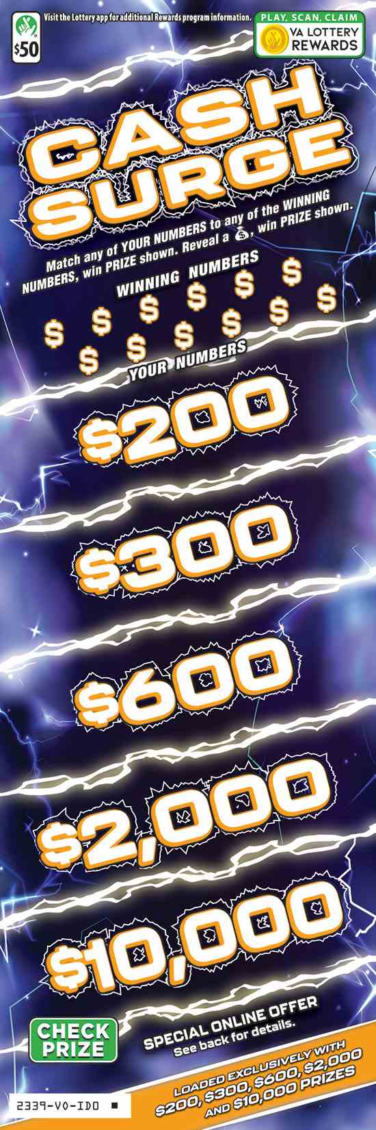 Cash Surge scratchcard - game number #2339 - front