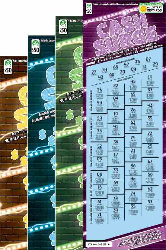 Cash Surge scratchcard - game number #2374 - front-scratched