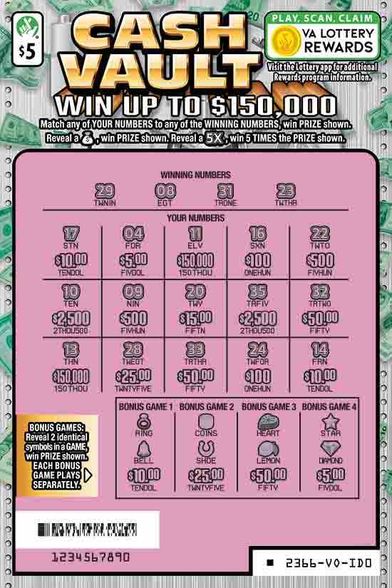 Cash Vault scratchcard - game number #2366 - front-scratched