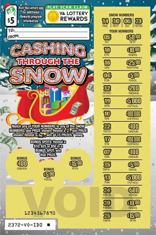 Cashing Through The Snow scratchcard - game number #2372 - front-scratched