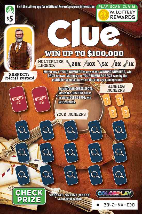 Clue scratchcard - game number #2342 - front