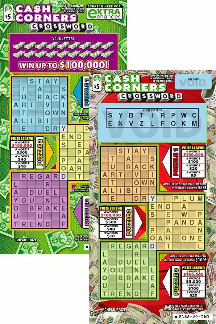 Crossword Ca$H Corners scratchcard - game number #2188 - front-scratched