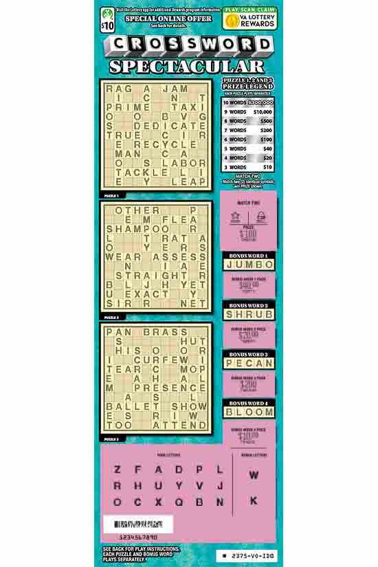 Crossword Spectacular scratchcard - game number #2375 - front-scratched