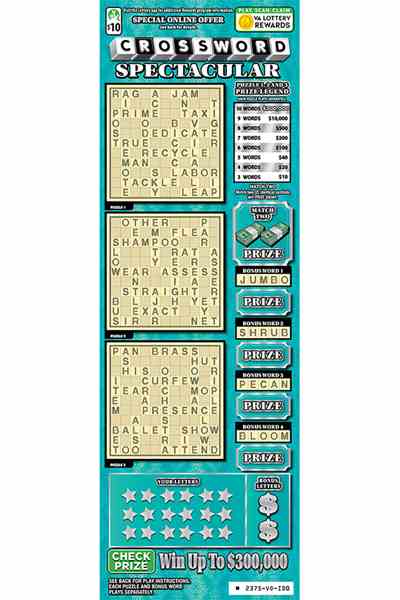 Crossword Spectacular scratchcard - game number #2375 - front