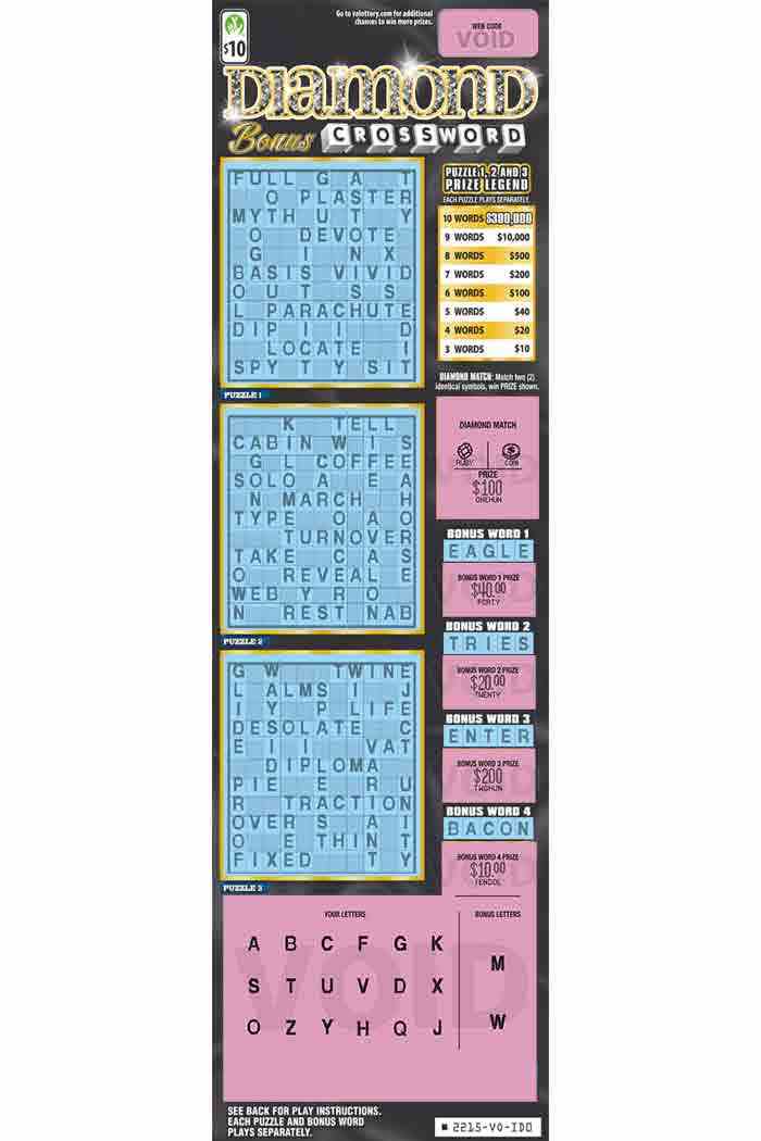 Diamond Bonus Crossword                            scratchcard - game number #2215 - front