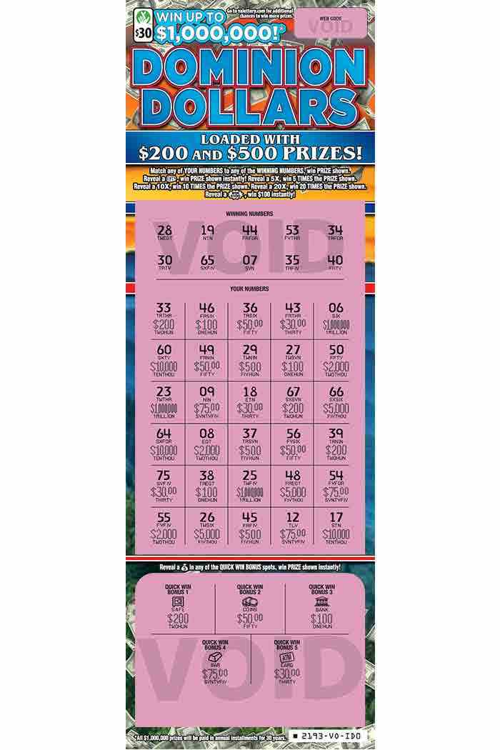 Dominion Dollars                                   scratchcard - game number #2193 - front