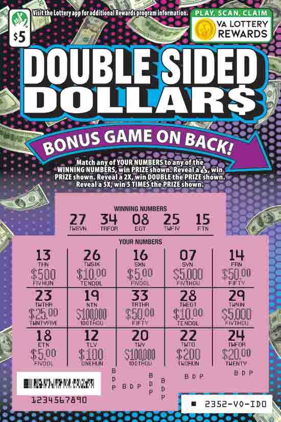 Double Sided Dollars scratchcard - game number #2352 - front-scratched