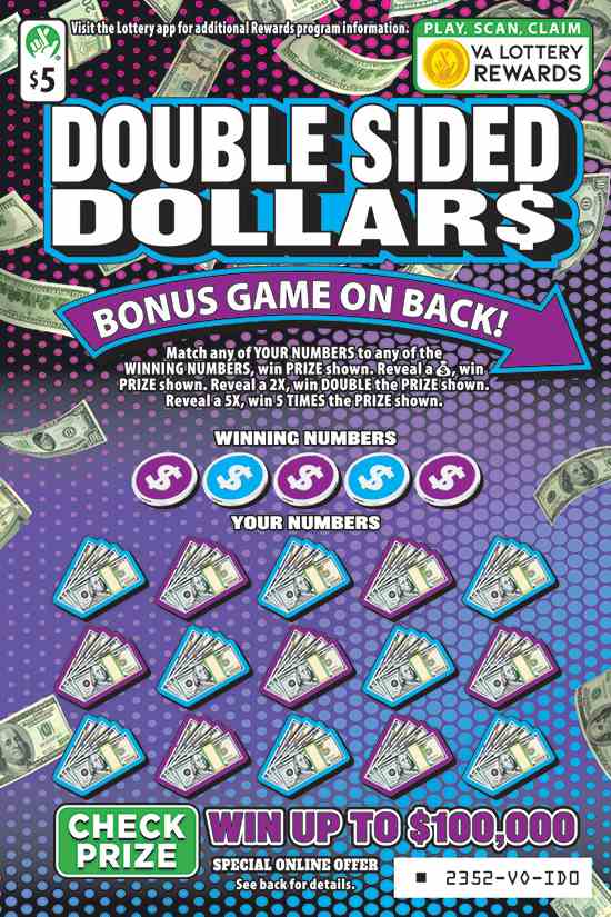 Double Sided Dollars scratchcard - game number #2352 - front