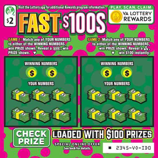 Fast $100S scratchcard - game number #2345 - front