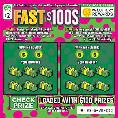 Fast $100S scratchcard - game number #2345 - front