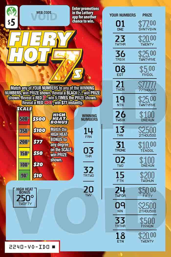 Fiery Hot 7s                                       scratchcard - game number #2240 - front